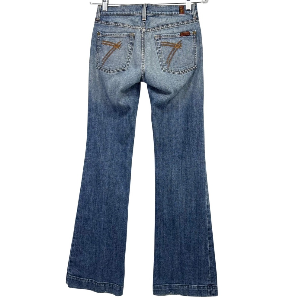 7 For All Mankind Flare Jeans Women 27 Blue Boho Western Casual Distressed Hem - Picture 3 of 11